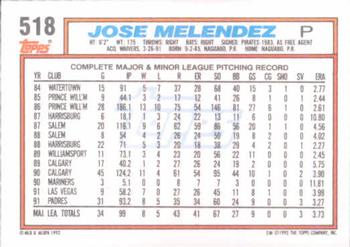 1992 Topps #518 Jose Melendez Back