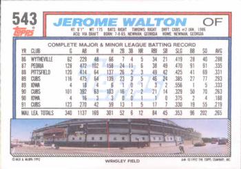 1992 Topps #543 Jerome Walton Back