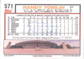 1992 Topps #571 Randy Tomlin Back