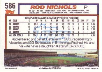 1992 Topps #586 Rod Nichols Back