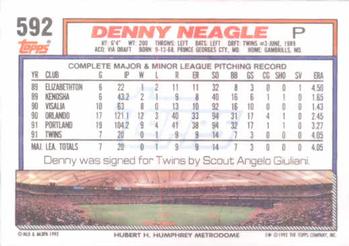 1992 Topps #592 Denny Neagle Back