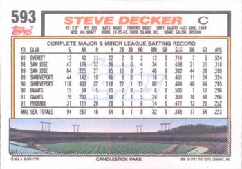 1992 Topps #593 Steve Decker Back
