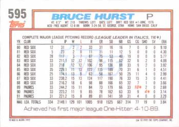 1992 Topps #595 Bruce Hurst Back