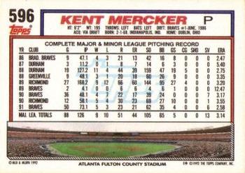 1992 Topps #596 Kent Mercker Back