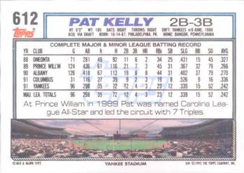 1992 Topps #612 Pat Kelly Back