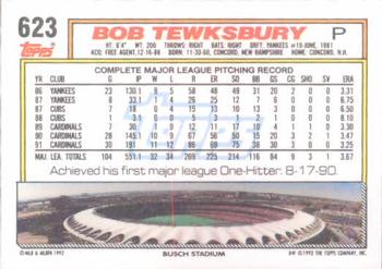 1992 Topps #623 Bob Tewksbury Back