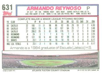 1992 Topps #631 Armando Reynoso Back