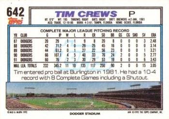 1992 Topps #642 Tim Crews Back