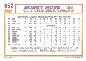 1992 Topps #652 Bobby Rose Back