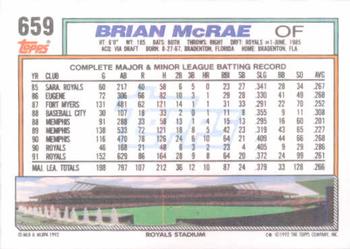 1992 Topps #659 Brian McRae Back