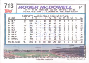 1992 Topps #713 Roger McDowell Back