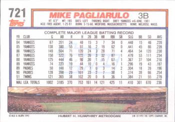 1992 Topps #721 Mike Pagliarulo Back