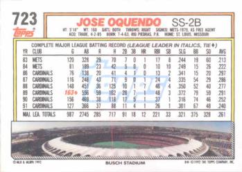1992 Topps #723 Jose Oquendo Back