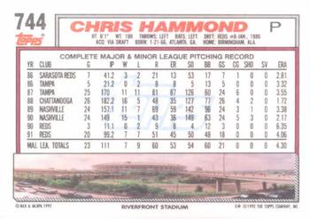 1992 Topps #744 Chris Hammond Back