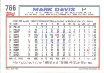 1992 Topps #766 Mark Davis Back