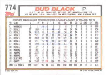 1992 Topps #774 Bud Black Back