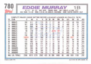 1992 Topps #780 Eddie Murray Back