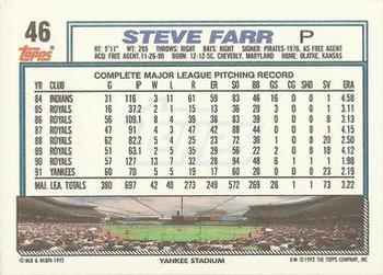 1992 Topps #46 Steve Farr Back