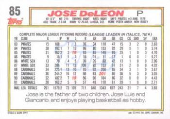 1992 Topps #85 Jose DeLeon Back
