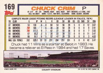 1992 Topps #169 Chuck Crim Back