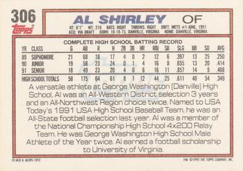 1992 Topps #306 Al Shirley Back