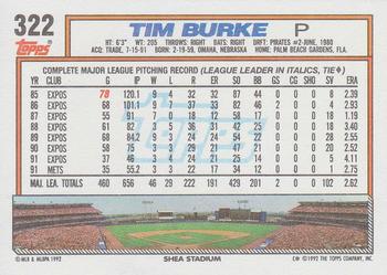 1992 Topps #322 Tim Burke Back