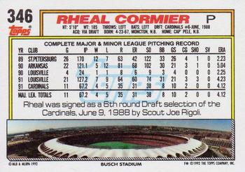 1992 Topps #346 Rheal Cormier Back
