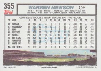 1992 Topps #355 Warren Newson Back