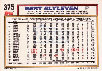 1992 Topps #375 Bert Blyleven Back