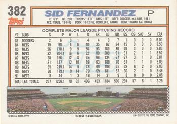 1992 Topps #382 Sid Fernandez Back