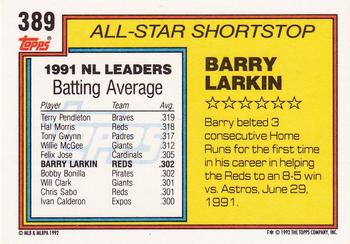 1992 Topps #389 Barry Larkin Back