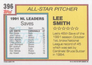 1992 Topps #396 Lee Smith Back
