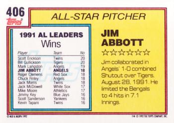 1992 Topps #406 Jim Abbott Back