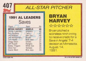 1992 Topps #407 Bryan Harvey Back