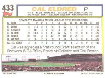 1992 Topps #433 Cal Eldred Back