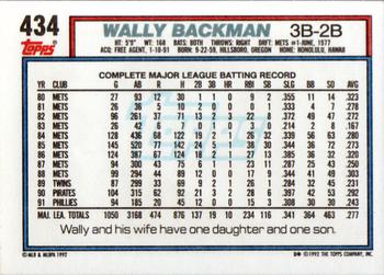1992 Topps #434 Wally Backman Back