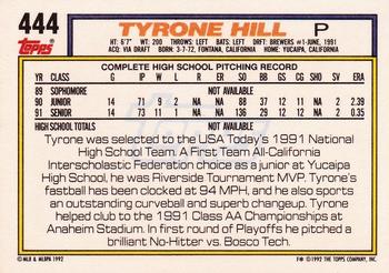 1992 Topps #444 Tyrone Hill Back