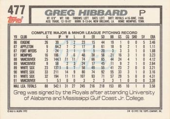 1992 Topps #477 Greg Hibbard Back