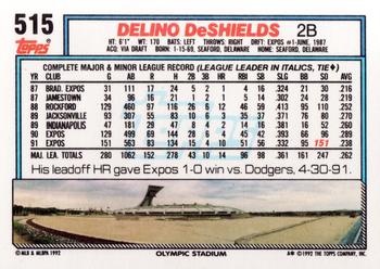 1992 Topps #515 Delino DeShields Back