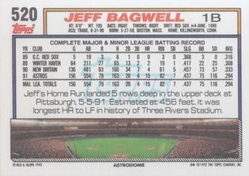 1992 Topps #520 Jeff Bagwell Back