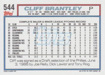 1992 Topps #544 Cliff Brantley Back