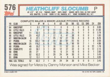 1992 Topps #576 Heathcliff Slocumb Back