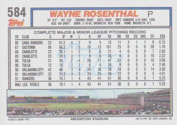 1992 Topps #584 Wayne Rosenthal Back