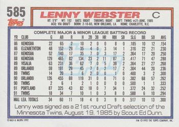 1992 Topps #585 Lenny Webster Back