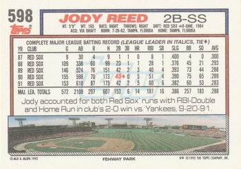 1992 Topps #598 Jody Reed Back