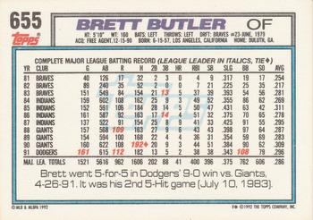 1992 Topps #655 Brett Butler Back