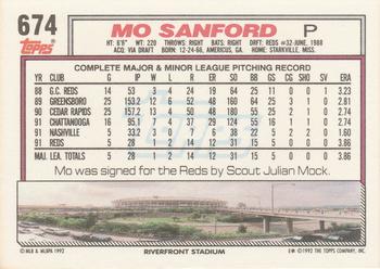 1992 Topps #674 Mo Sanford Back