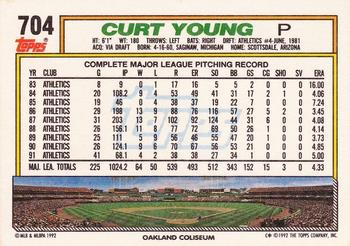 1992 Topps #704 Curt Young Back