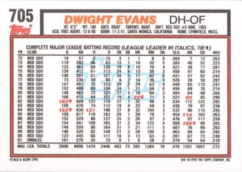 1992 Topps #705 Dwight Evans Back