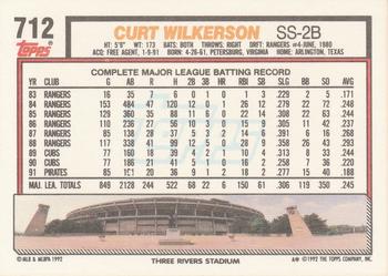 1992 Topps #712 Curt Wilkerson Back